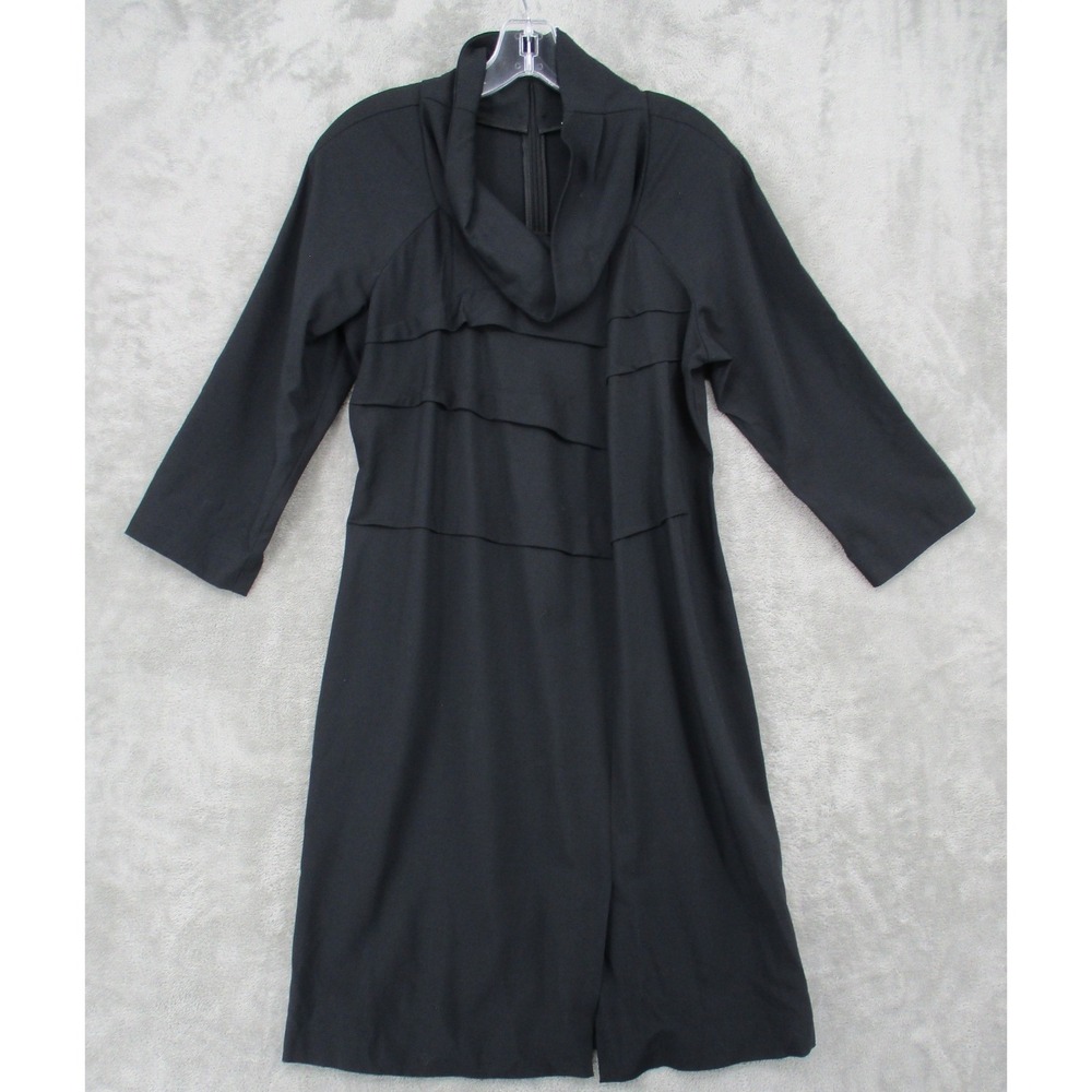 Oblique Dress Small Avant Garde Wool Blend Cowl‎ Lagenlook Office Zip Black